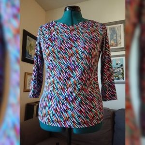 Stretchy abstract multicolor print v-neck top